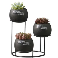 European Succulent Plant Cement Flower Pot Green Planter Flowerpot Home Garden Bonsai Pots With Iron Shelf 3 Pots Black Color European Succulent Plant Cement Flower Pot Green Planter Flowerpot Home Garden Bonsai Pots With Iron Shelf 3 Pots Black Color