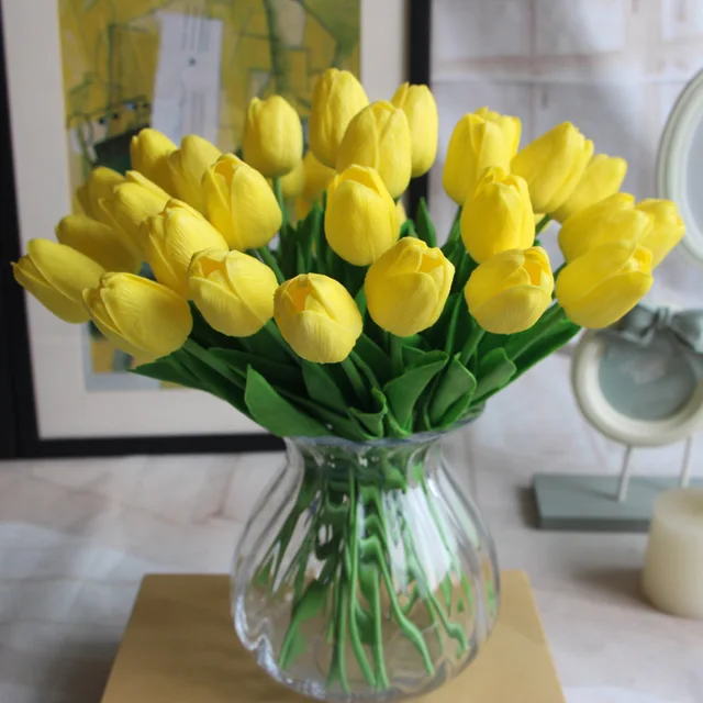30pcs Pack Real Touch Tulips Home Wedding Decoration Table 30pcs Pack Real Touch Tulips Home Wedding Decoration Table Centerpieces Flower Arrangement Orange White Yellow Pink