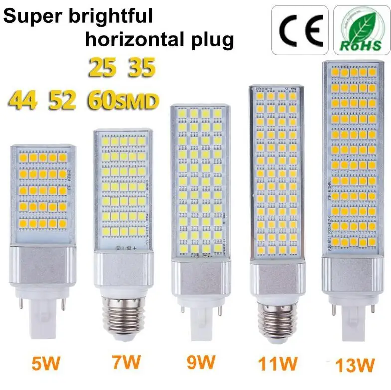 

5W 7W 9W 11W 13W 15W E27 G24 G23 LED Corn Bulb Bombillas Light SMD 5050 Spotlight 180 Degree AC85-265V Horizontal Plug Light