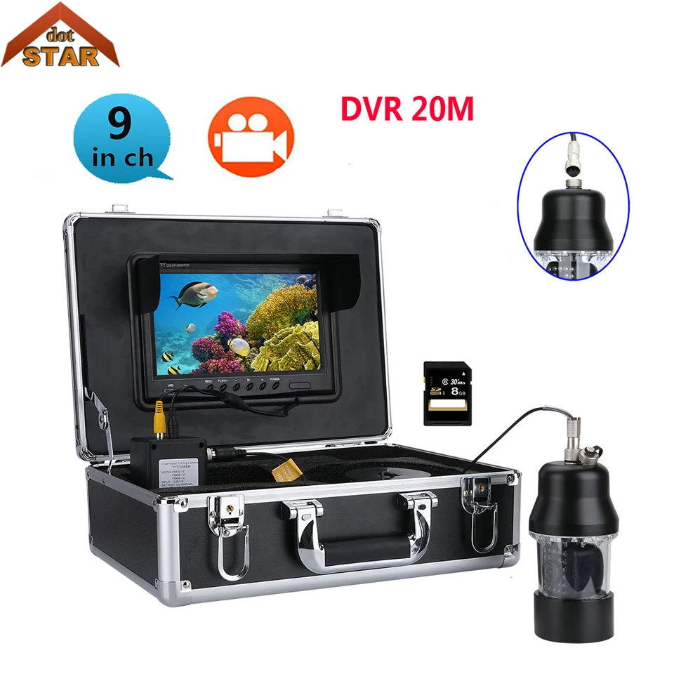 

Fishing Camera Underwater Fishing Video Camera Fish Finder 9 Inch DVR Recorder Waterproof 22 LEDs 360 Degree Rotating Camera