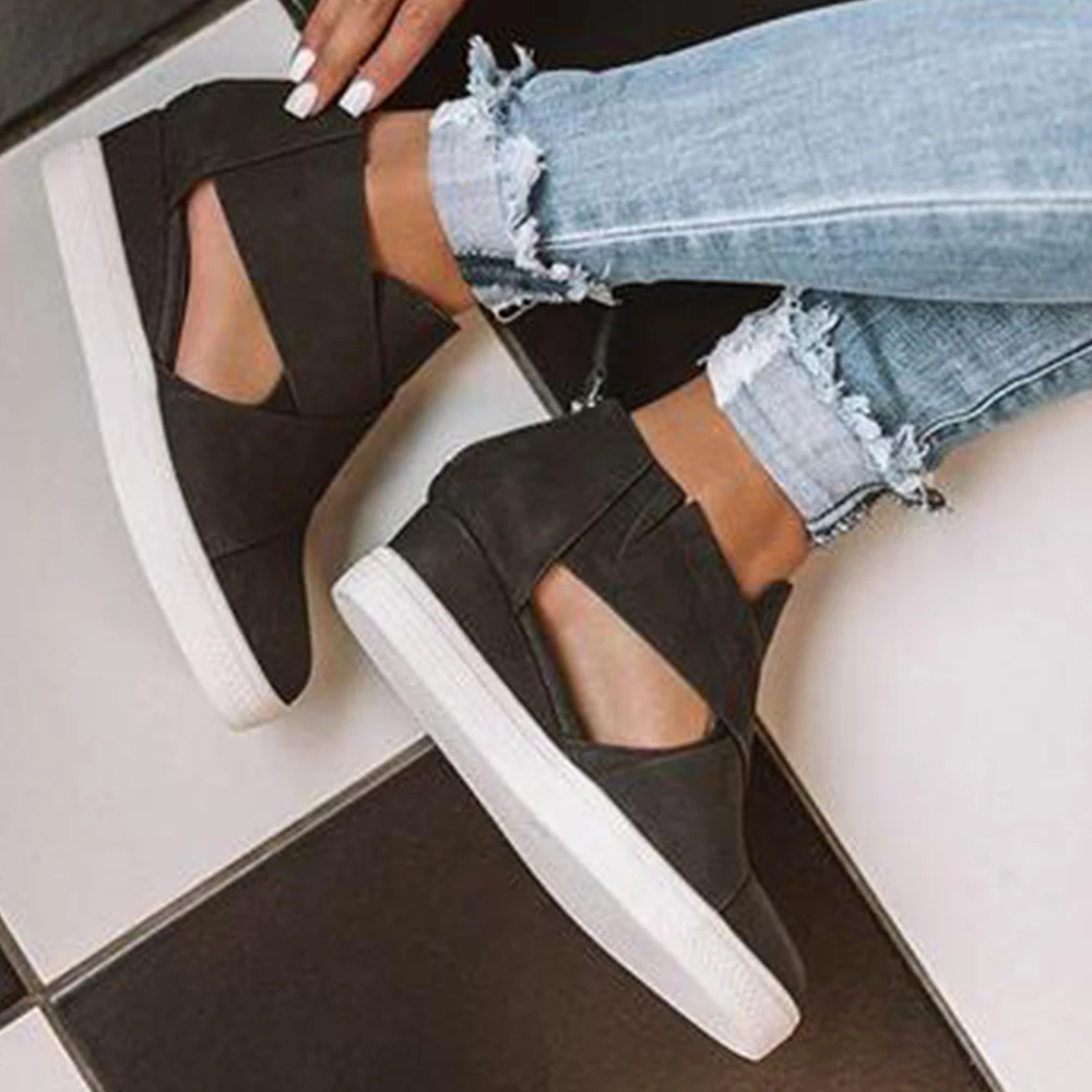 Women Hollow Out Slip On Vulcanized Casual Flats Sneakers Ladies Increased Wedges Comfortable Shoes Female Sneakers