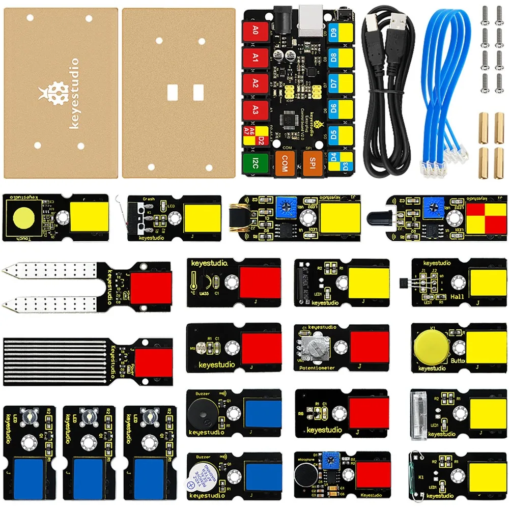 Новинка! Keyestudio RJ11 EASY-Plug стартер обучающий комплект для Arduino пара(21 шт модули