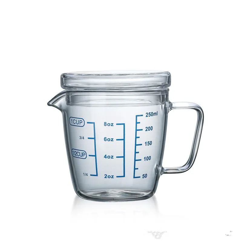 250ml500ml чашка для молока из боросиликатного стекла, мерная чашка с чешуей, крышка может непосредственно нагреваться - Цвет: 250ml with glass co
