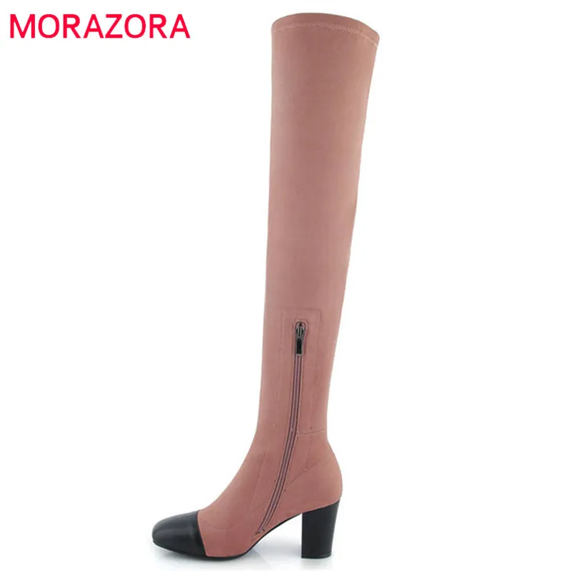 

MORAZORA 2020 new arrival suede leather ladies boots zipper mixed color fashion shoes woman short plush winter thigh high boots
