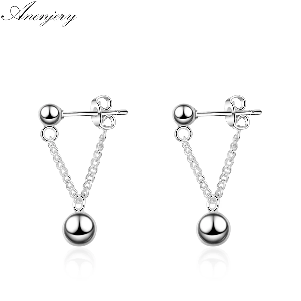 

AnenjeryNew Simple Fashion 925 Sterling Silver Beads Tassel Earrings For Women Girl Gift pendientes brincos S-E611