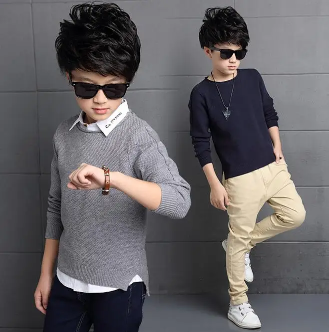 

Thin Section Solid Sweater For Boy Casual Irregular Hem Pullover Spring Autumn Boys Basic Outerwear Vetements Enfant Garcon