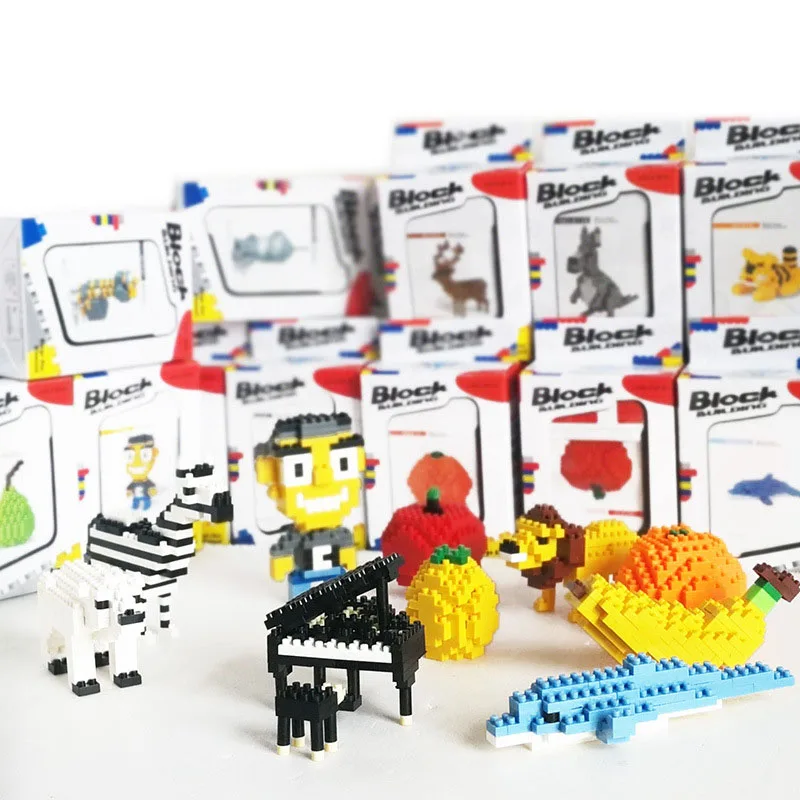 

Single Creative Cute Cartoon Animal Fruit Miniature Assemble Blocks Toys Parents Kid interactive intelligence Building Block Toy