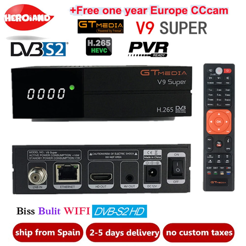 

GTMedia V9 Super Satellite Receiver Bult-in WiFi+1 Year Spain Europe Cline Full HD DVB-S2 Freesat V9 Super Receptor PK V8 NOVA
