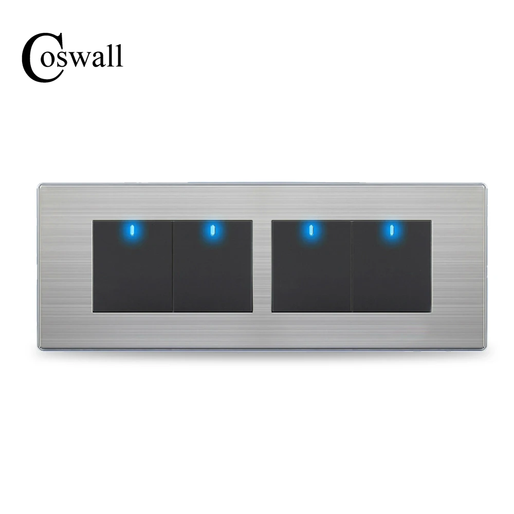 COSWALL 4 Gang 2 Way Pass Through Light Switch Switched On / Off Wall