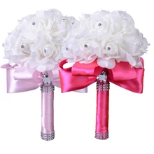 Искусственные цветы розы голубые белые розы с кристаллами жемчужные свадебные букет невесты Искусственные Шелковые маленькие цветы для свадьбы