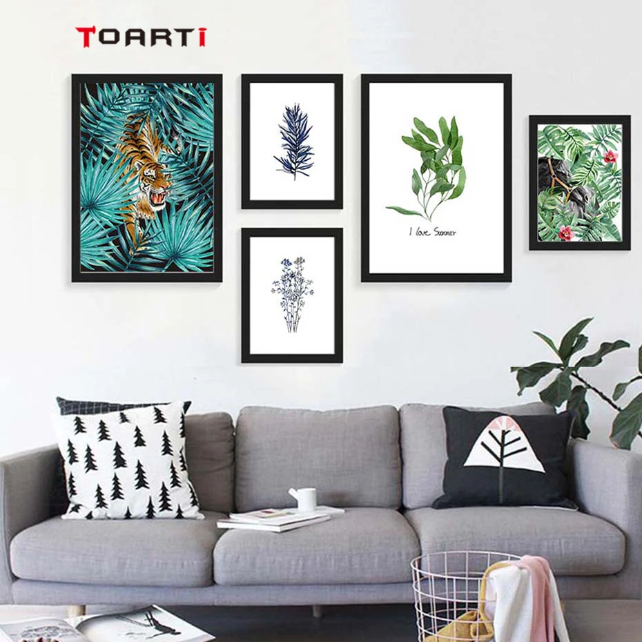 Animals &Leaves Wall Art Modern Abstract Watercolor Painting Vintage Posters Nordic Prints Living Room Home Decor Pictures Mural (5)
