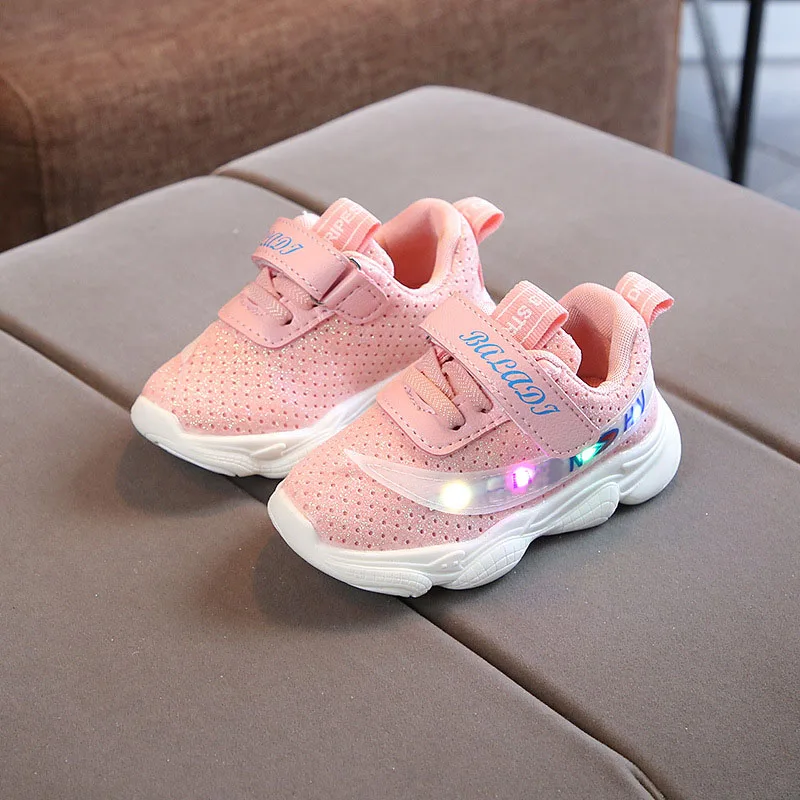 

Fashion Mesh children shoes Hook&Loop Lovely girls boys sneakers sports breathable girls boys shoes LED infant tennis footwear