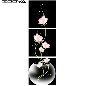 

ZOOYA Wall Stickers Diamond Embroidery Triptych Paintings DIY Diamonds Painting Cross-Stitch Flowers Vase Home Decor RF1091