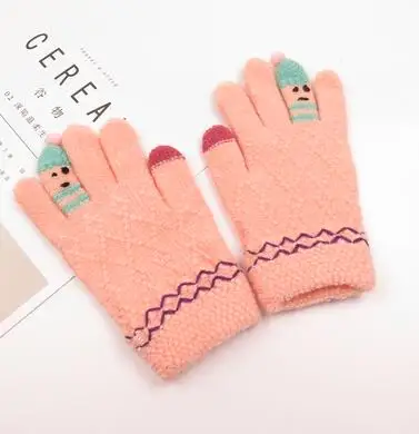 Детские вязаные перчатки с героями мультфильмов; сезон осень-зима; Детские теплые зимние перчатки для девочек; R452 - Цвет: pink