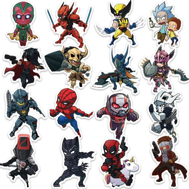 105pcs/pack No Duplicate Superheroes Sticker for Children for Laptop Suitcase Guitar Moto Car Skateboard Cool Fashion Sticker