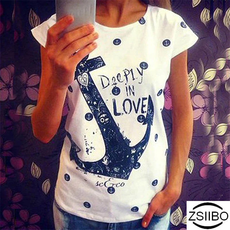 

Summer Tops Tee ladies short t shirt women Boat anchor t-shirt dress female tshirt woman clothes plus size Free Shipping 20