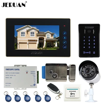 

JERUAN 7`` Video Door Phone intercom System kit waterproof touch Password keyboard Access Camera + 700TVL Analog Camera+E-lock