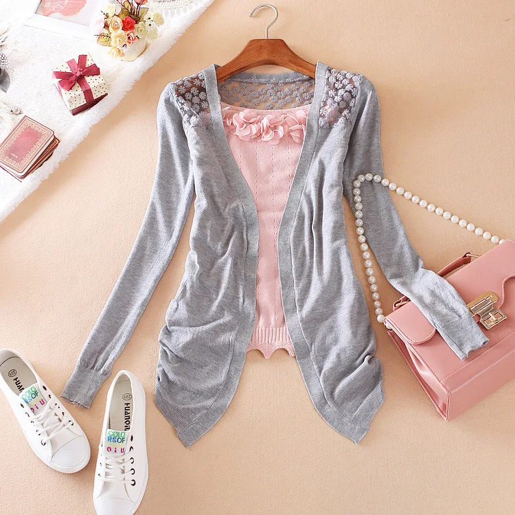

Wholesale Fashion Clothes Women Clothing Spring Lace Sweet Crochet Knit Blouses Ladies Sweater Cardigan Sexy Female Blouse Shirt