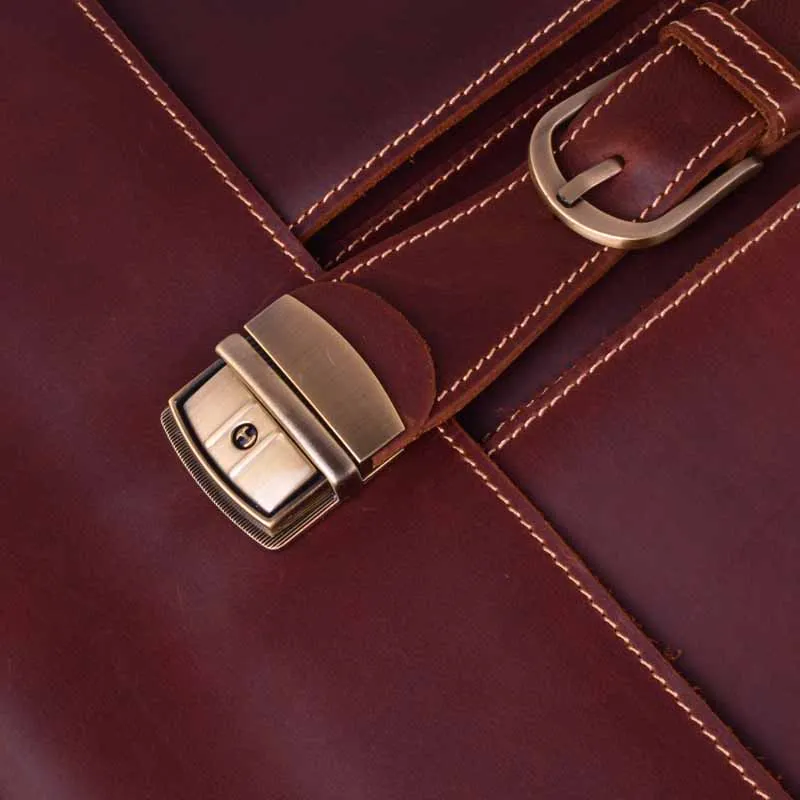 EUMOAN Men's handbag, crazy horse leather business vintage men's bag, head leather computer slanted shoulder bag