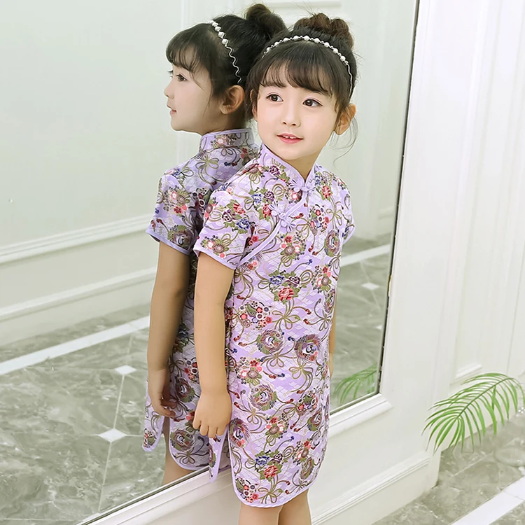 Qipao/платья для маленьких девочек коллекция года, модная новогодняя Детская одежда в китайском стиле Одежда для девочек, Cheongsam платье с цветочным рисунком