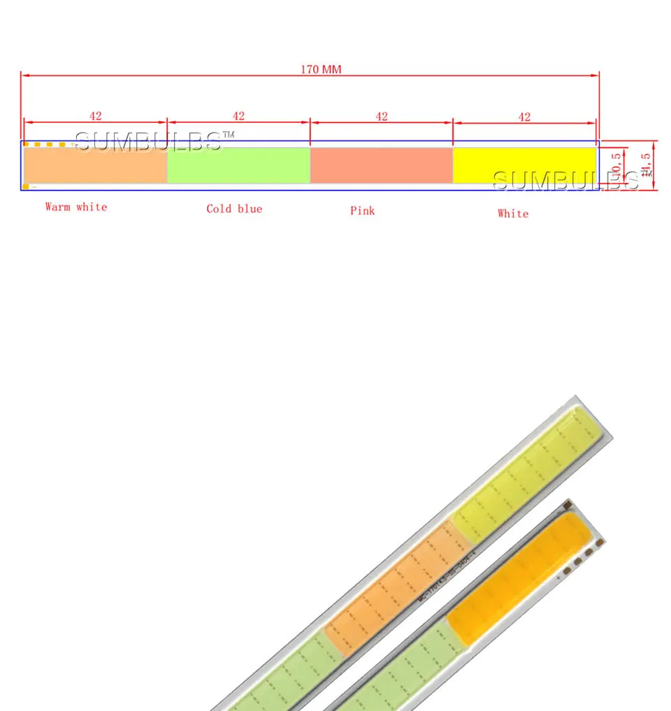 170x14.5mm 4 Colors COB LED Bar Lights 12V 4W LED Bulb Warm Cold White Blue Purple Colorful COB Lighting Source for DIY (1)