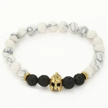 Натуральный белый сосна Лава вулканический камень Бусины Браслет Сплав Спарта воин браслет со шлемом