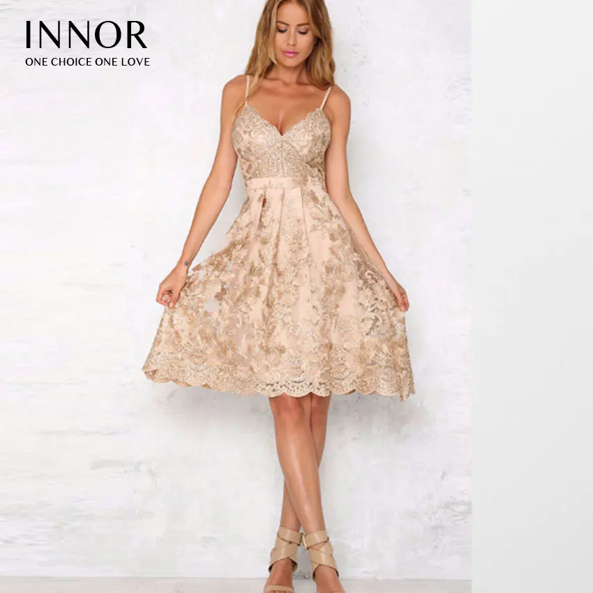 

innor Sexy off shoulder flowers Gold wire Embroidery dress summer 2017 Casual Backless Spaghetti Cami Dresses vintage vestidos