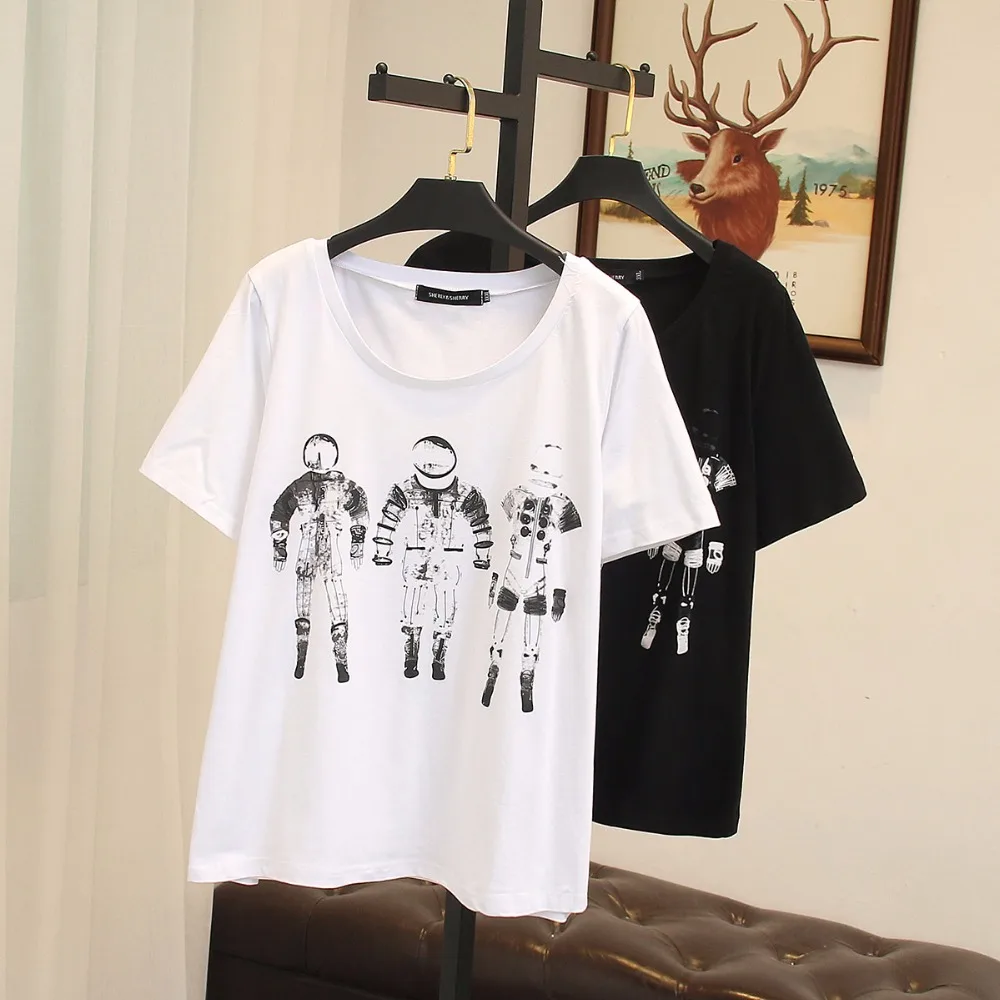 

Ubetoku 2018 Summer women cotton T shirt ladies short sleeve shirts astronaut print tops 4XL plus size casual women clothing