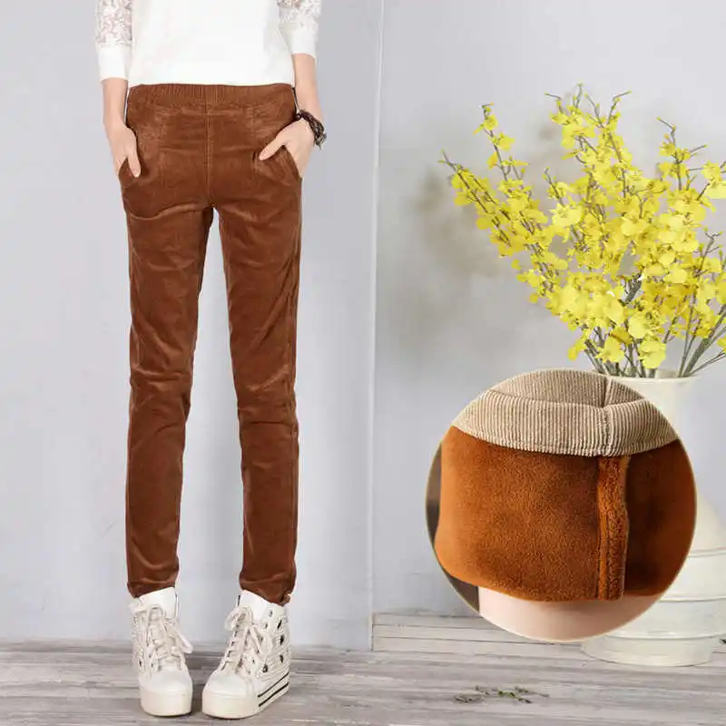 Вельветовые брюки для женщин; Pantalon Femme; бархатные зимние брюки с эластичной талией; женские теплые длинные спортивные брюки; женские брюки-карандаш; C5121 - Цвет: brown plus velvet