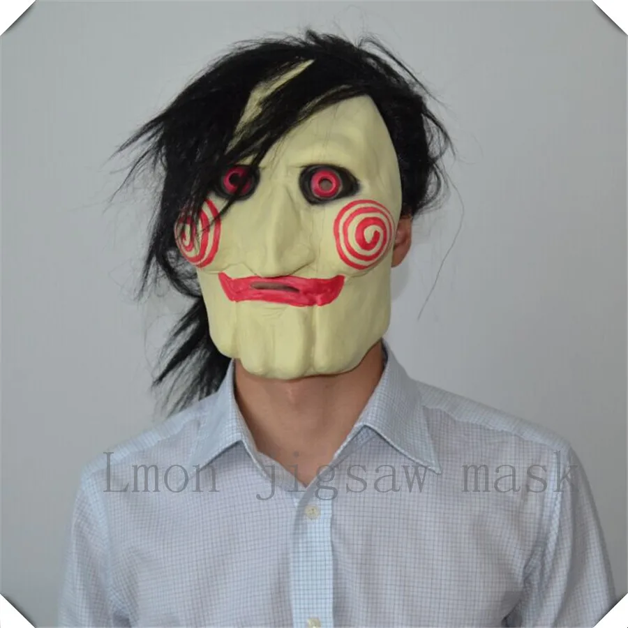 

Halloween Party Cosplay Saw Billy Jig Saw Tobin Bell Jigsaw Head Mask With Hair Mask Party Cosplay Costume Mask Free Shipping