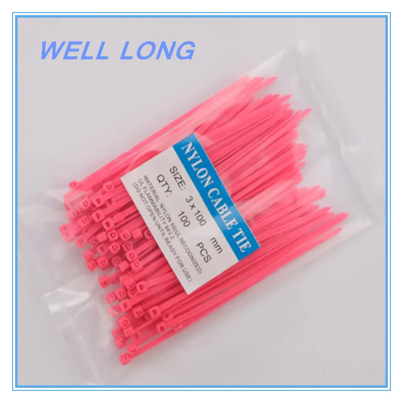200pcs/lot 3*100mm Rose Red Nylon Wire Cable Zip Ties, Cable Ties.zip