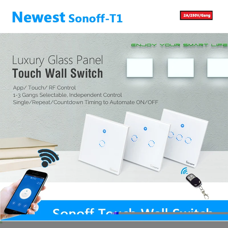 Настенный светильник ель Sonoff T1 США/ЕС Wi Fi RF/APP/сенсорное управление 1/2/3 клавиши