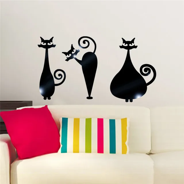 Rimovibile 3d tre gatti specchio wall stickers soggiorno camera da ... Wall stickers gatti