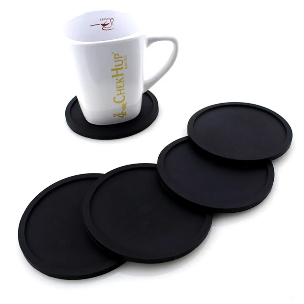  4PCS Silicone Drink Coasters Set with Holder Round Non-slip Coffee Mug Cup Coasters Placemat Mat Pa