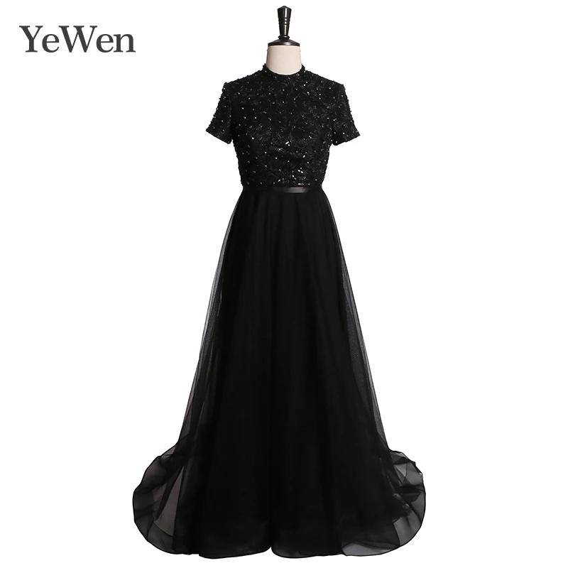 Арабский вечер с коротким рукавом платье Русалка vestidos elegantes длинное строгое платье 2 шт. красный/черный выпускное платье YeWen YW014