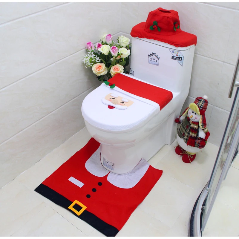 Santa Claus Rug Toilet Seat Cover Bathroom Set Snowman Merry Christmas Decoration Fancy Navidad