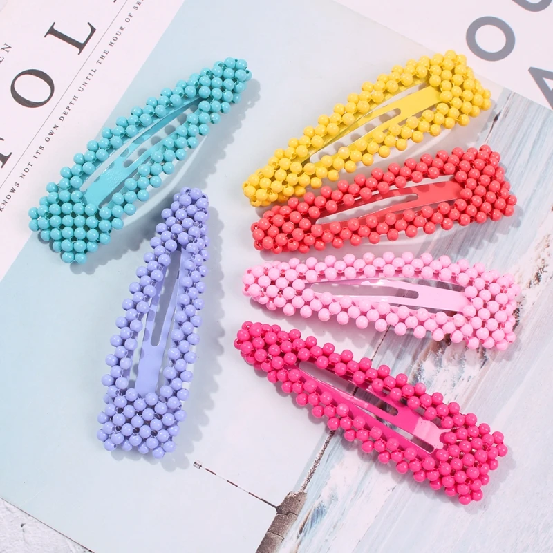 

Lalynnlys Unique Design Imitation Pearl Hairpins Barrettes Candy Color Triangle Square Hair Clip For Girls Hair Jewelry F04601