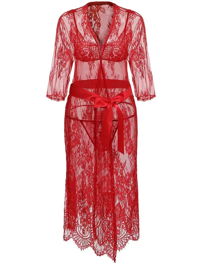IN'VOLAND размера плюс женское белье сексуальное кружевное прозрачное Сетчатое ночное белье наборы с халатиком Весна Лето Ночная рубашка Пижама