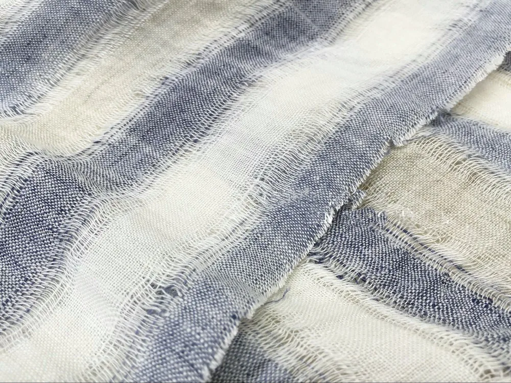 Полосатая пряжа окрашенная льняная ткань для льняной одежды L1H16
