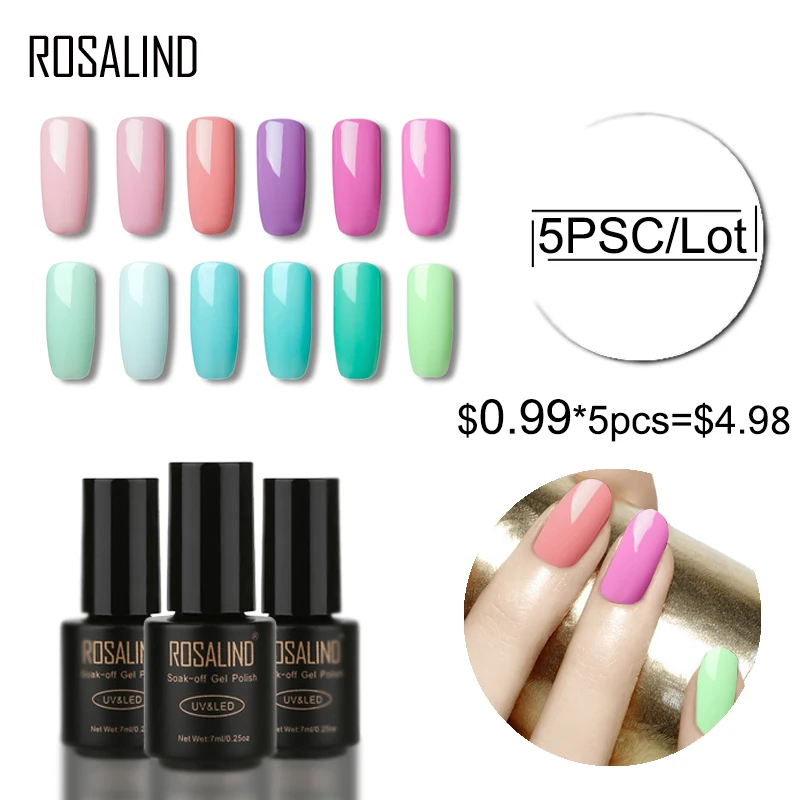 

ROSALIND (5PCS/Lot) 7 ML Pure Colors To choose Nail Gel Polish Long-Lasting Soak Off Art Gel Nail Polish Set & Kits Gel Varnish