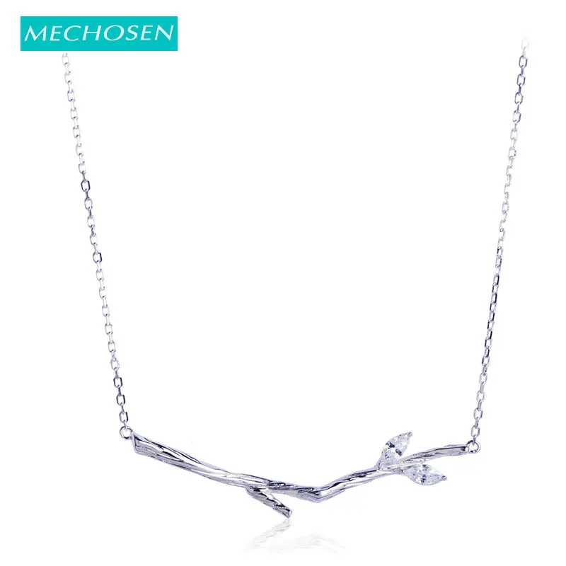 

MECHOSEN Genuine 925 Sterling Silver Pendant Necklace Delicate Tree Branch Shape Elegant Women Fine Jewelry Cubic Zirconia jesus