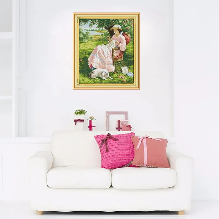 Sale JoySunday  counted crossstitch woman apple tree DMC14CT11CT cotton needlework kit livingroom bedroom baby room factory wholesale 3