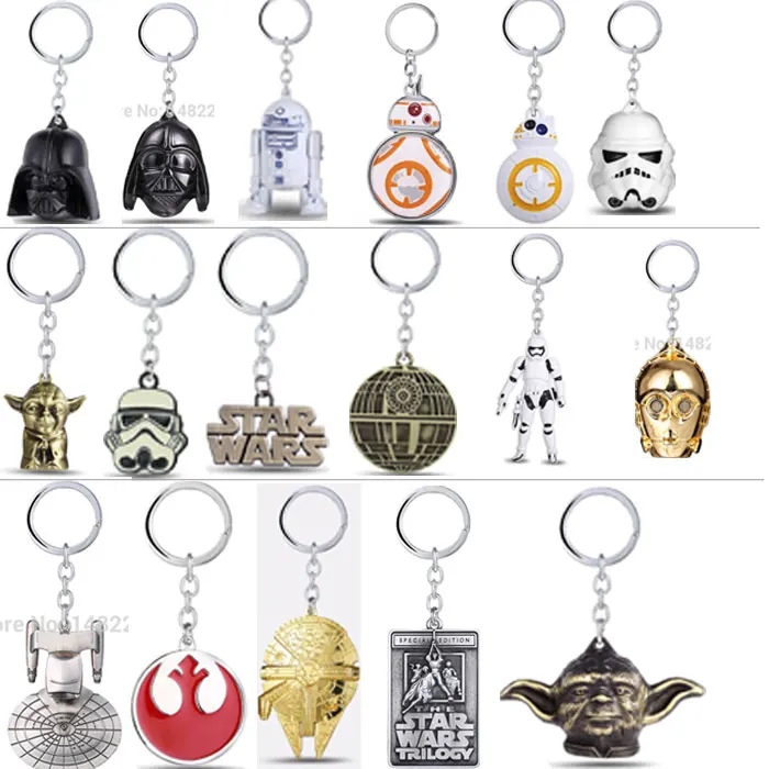 

Star Wars Keychainr Yoda BB8 Robot Storm Trooper Darth Vader Mask Dog Tag Chaveiro Spaceship Alloy C-3PO Mask Key Chian Ring