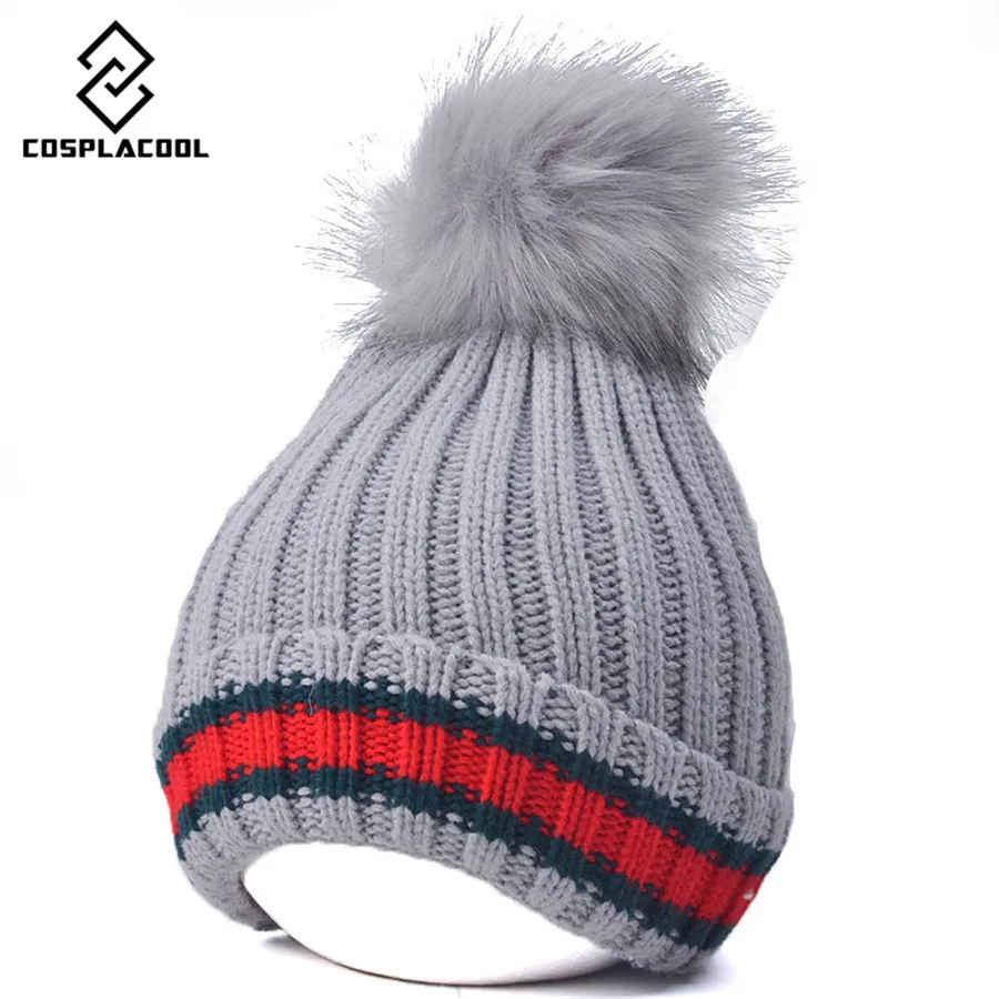 

[COSPLACOOL] Fashionable stripe knit cap new joker thickening and wool knitted cap Young men and women lint knitted cap