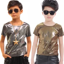 Хип-хоп детские танцевальные костюмы короткий рукав топ с круглым вырезом для мальчиков Современный Джаз Одежда для танцев Детская Улица танцевальная одежда DNV11065