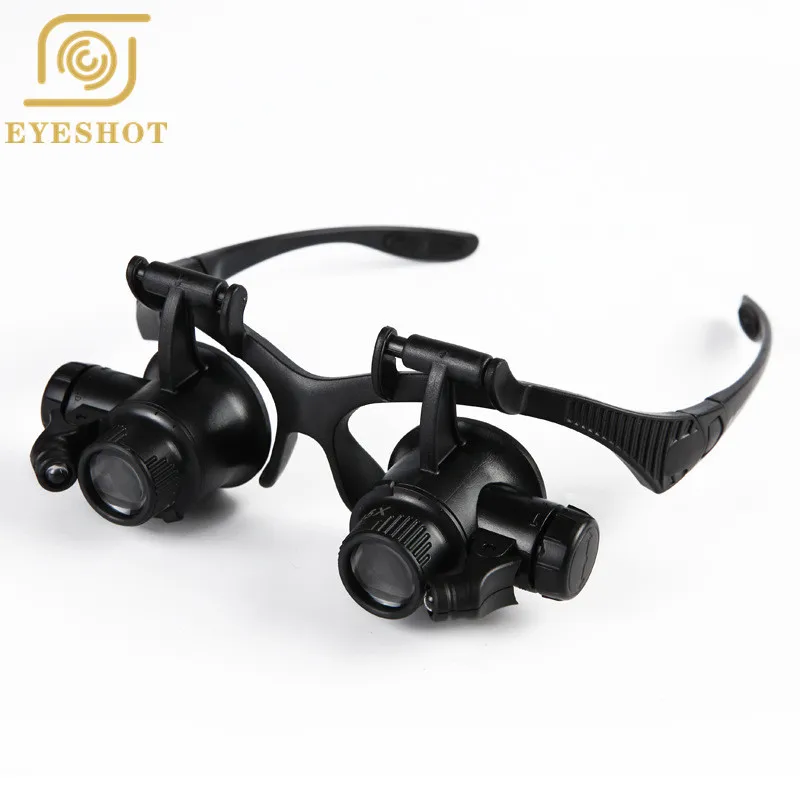 EYESHOT 10X 15X 20X 25X светодиодная лупа с двумя очками для глаз объектива ювелира ремонт