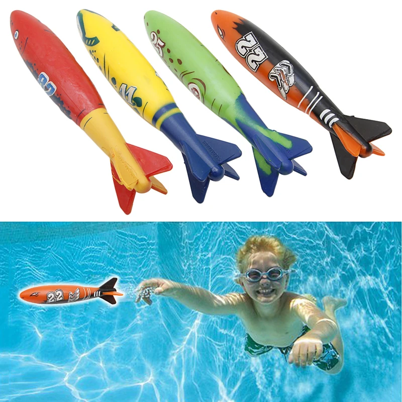 

4pcs/Set Rubber Pool Toy Shark Shape Underwater Rocket Baby Diving Sports Sticks Toys Water Fun Pool Nice Toys Games