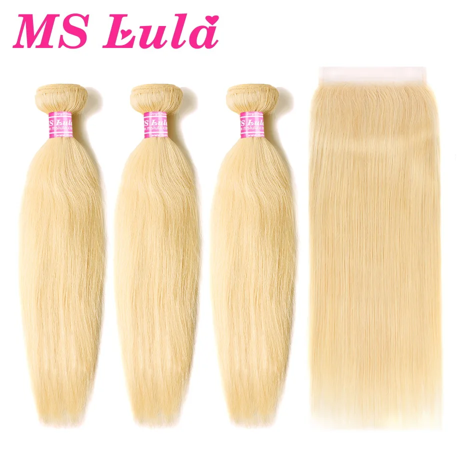 

MS Lula 613 Brazilian Hair Straight 3 Bundles With 6x6 Lace Closure Blonde Human Hair Bundles Swiss Lace Remy Hair