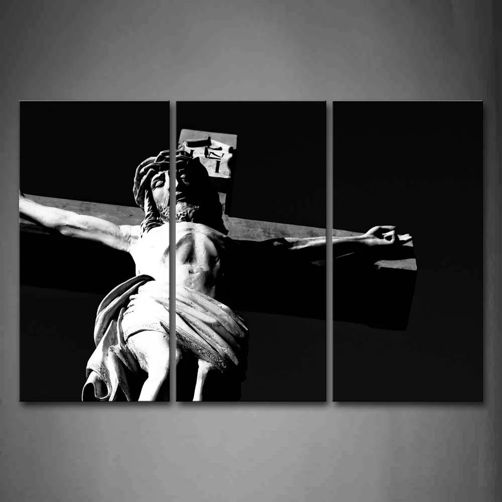 

Framed Wall Art Pictures Black White Christian Cross Canvas Print Religion Posters With Wooden Frames For Living Room