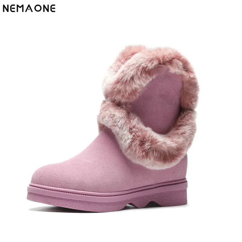

NemaoNe Women winter black pink snow Boots Thickened zapatos de mujer Martin Boots a rode Flat Low Zipper Middle Tube Boots